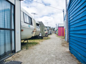 Bikes banned: Tightly packed caravans at the Dromana foreshore reserve where the Bay Trail is closed to cyclists from December to April. The alternative is for them to ride on the narrowest part of busy Point Nepean Rd.