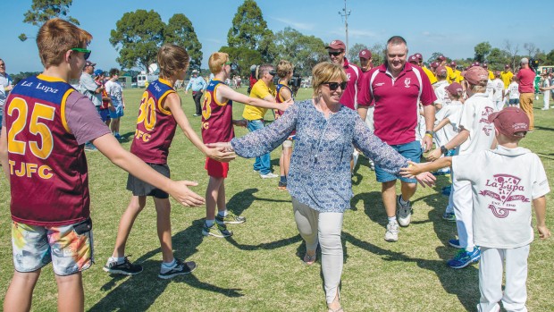 Show of support: Rosie Batty received a guard of honour at the tribute cricket match for her son Luke at Tyabb Reserve on Sunday. Picture: Gary Sissons