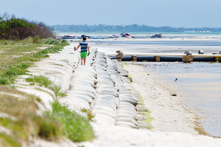Bagged out: A section of Rosebud beach where the government spent $250,000 installing huge sandbags that failed to save the sand. Now Mornington Peninsula Shire wants to spend $2.2 million to improve the Jetty Rd precinct. Picture: Yanni