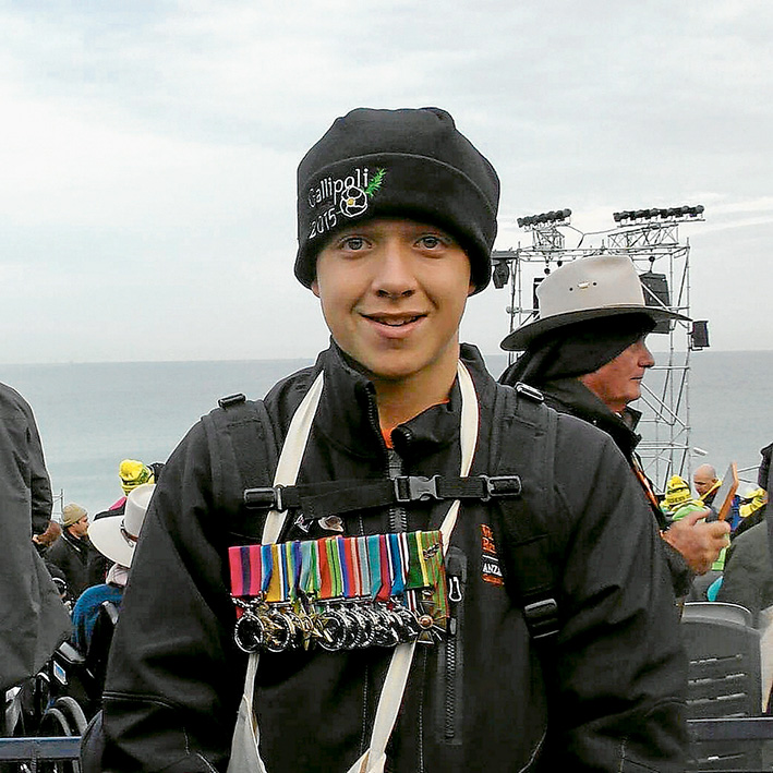Gallipoli tribute: Kobi Watson displays his grandfather’s medals. Picture: Yanni