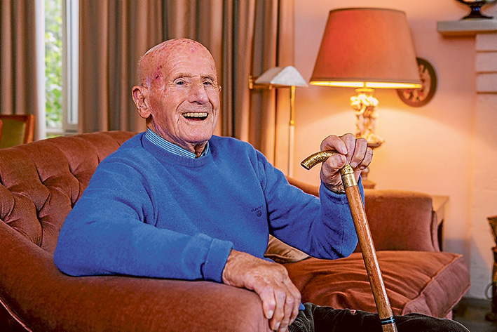 Right at home: Beaming Mt Eliza centenarian Vic Shadforth ready to celebrate a special milestone. Picture: Gary Sissons