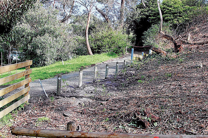 Fence gone: Mornington Peninsula Shire has replaced a contentious fence in Mt Martha with bollards and a shrubs. Picture: Cameron McCullough