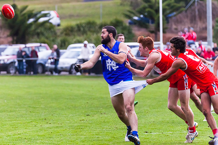 The long and the short of it: Sorrento got a grip on proceedings against Hastings to run out 18.7 (115) to 11.10 (76) winners. Picture: Andrew Hurst