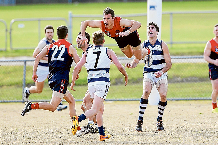 Up, up and away: High-flying Mt Eliza soared to new heights against Chelsea with a big 22.19 (151) to 6.3 (39) win at the weekend. Picture: David Trend