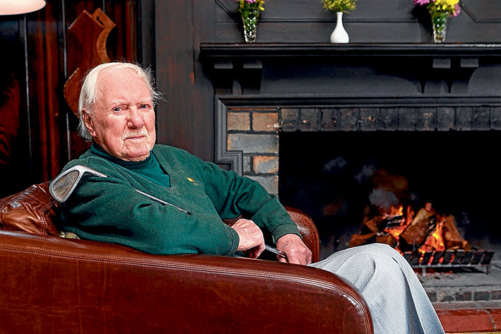 Game of his life: Ralph Godfrey relaxes at Frankston Golf Club after wet weather delayed his round on Tuesday. Picture: Gary Sissons