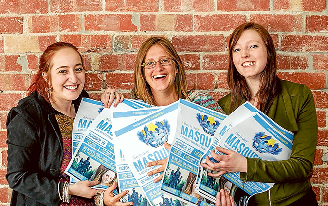 Making a difference: Chloe Tuppen, Nicky Mih and Claire Schnackenberg of Free To Shine are set to hold a masquerade party for a cause on Saturday 10 October. Picture: Yanni