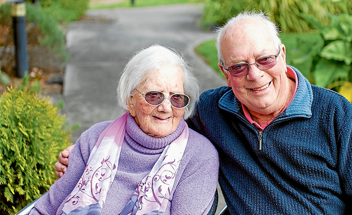 Many happy returns: Centenarian Thelma Adams with her son Roy at Opal Aged Care, Mornington. Picture: Yanni
