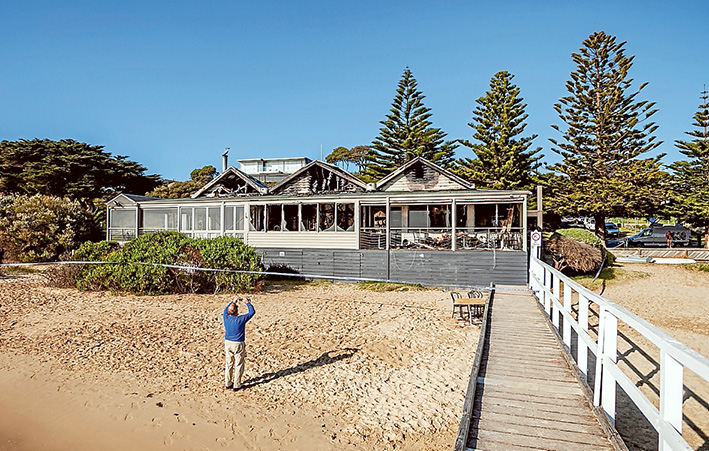 Morning after: The baths were a forlorn sight after the Sunday night fire had been extinguished. Picture: Yanni