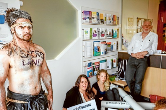 Inner sanction: Protesters are now a regular sight inside Mr Hunt’s office and have in the past disputed his claims that his staff had been intimidated. Pictures: Yanni
