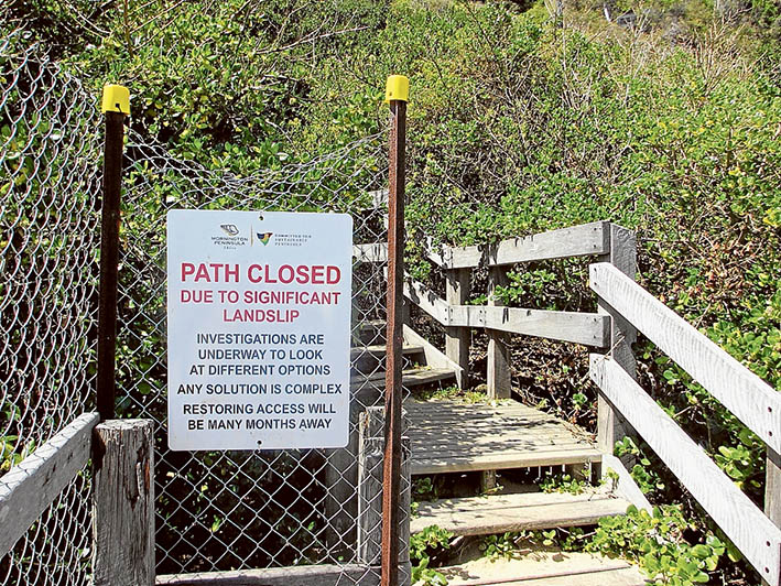 Open and shut: The track down the cliff from Kalimna Drive to Mills Beach, Mornington, is officially closed but used by hundreds who brave the crumbling surface and chance of further land slips.
