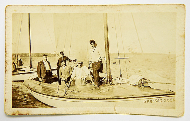 Family of fishers: Above, Tim, Sandy, Tony, Ned and Frank Mirabella with Hastings policeman Dave Currie aboard The Pride after winning the 1933 Boxing Day fishing boat race. Below, two generations later Tim Mirabella hopes a new owner can be found to restore the family’s couta boat to its former glory.
