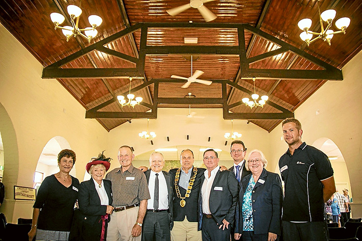 Hall again open: Gloria Gazzola, Brenda Thornell, Luis Gazzola, Neale Burgess, Graham Pittock, Mark Wilson, Craig Humphries, Lynn Bowden and Jay Abbott at the reopening of the Somerville Mechanics Institute hall.
