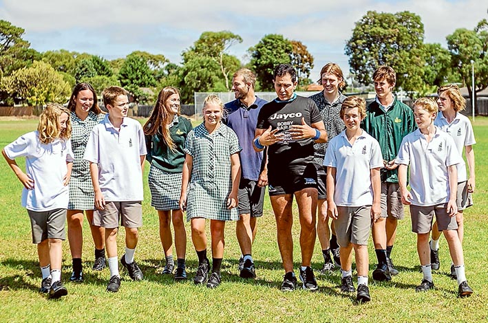 BOBBY Bajram may have multiple sclerosis, but it’s no barrier when it comes to him setting his sights and scaling heights. Last week he was telling students at Rosebud Secondary College about his attitude to life, which reflected his determination to not be deterred by any disease. Picture: Yanni