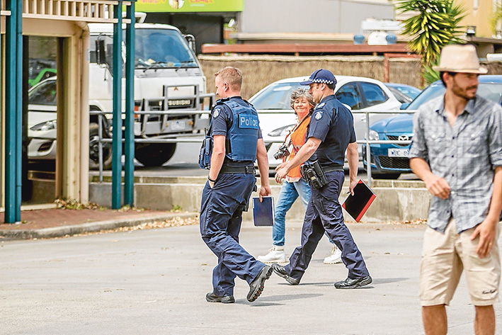 Blue line: Police are often called to the office of Flinders MP Greg Hunt during protests including a protest against the Adani coal mine approval late last year. Picture: Yanni