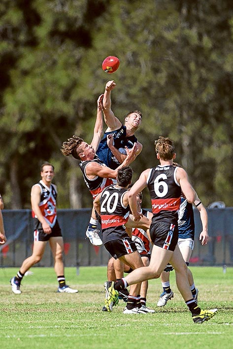 Eagles fly high: After trailing by nine points at half time, Edithvale booted five goals to one in the third term to set up the win in their Easter clash. Picture: Scott Memery