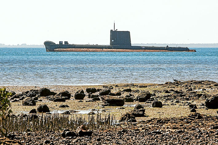 Tied up: The fate of the submarine Otama lying off Crib Point depends on $50,000 being found to repair its moorings. Alternatively, it could be towed away for scrap. Picture: Gary Sissons