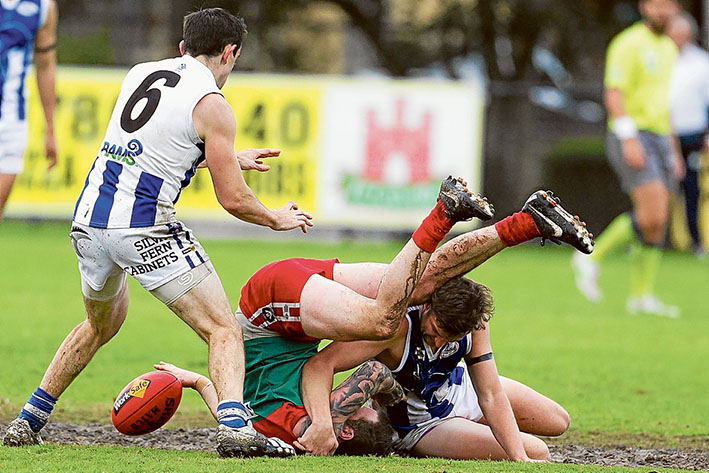 Kangas kick themselves out: Despite having five more scoring shots than Pines, Langwarrin still went down by five points. Picture: Scott Memery