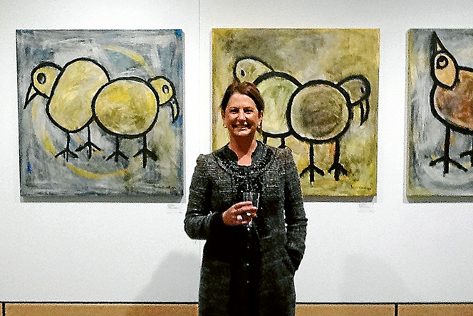 Feathered friends: Teacher and artist Janine Everett with some of her works at Mornington’s new art gallery.