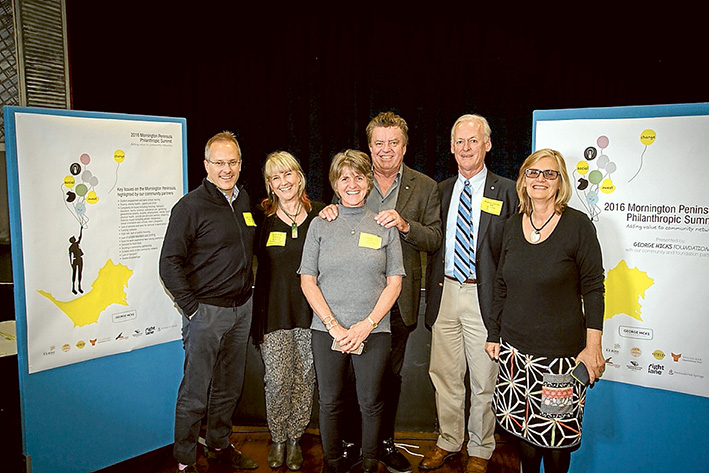 Helping out: Paul Ashworth, Genevieve Timmons (George Hicks Foundation board members), Stephanie Exton (George Hicks Foundation executive officer), Ian Hicks (George Hicks Foundation chair), Andrew Fairley AM (George Hicks Foundation deputy chair), Dr Janet Stanley (George Hicks Foundation board member).