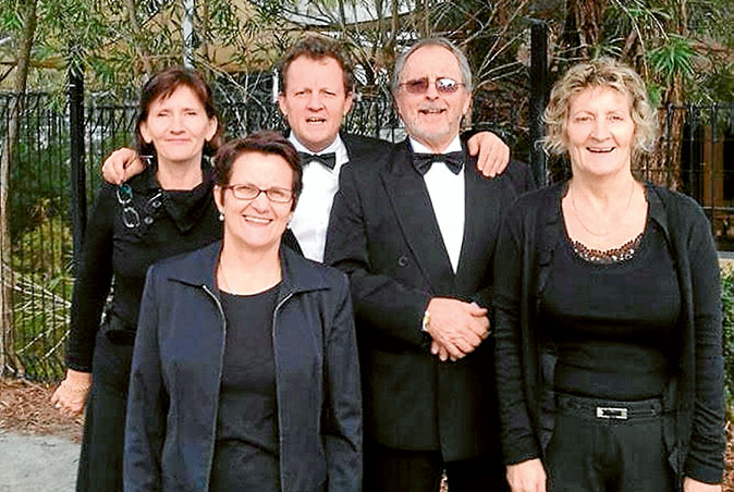 In tune: Wearne family singers Marcelle, Brenda, Larry, Peter and Heather prepare for the New York trip.