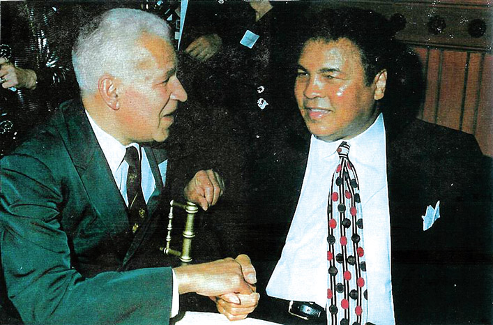 Above: Reunited with Muhummud Ali, Des wearing his 1960 Olympic blazer. Below: Des enjoying a coffee Bottom: William “Starlight” Rollins.