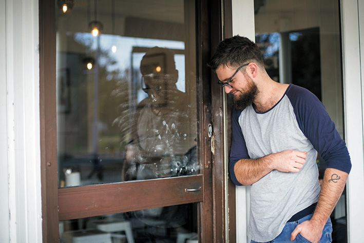 Damage done: McCrae cafe proprietor Sam Keck assesses repairs to the popular cafe. Picture: Jarryd Bravo