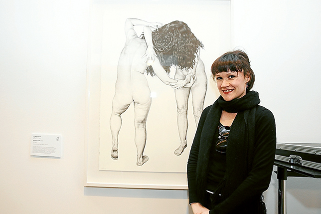 Above: Lily Mae Martin with her work Wrestling three 2015, Winner of the $3500 Ursula Hoff Institute Emerging Artist Acquisitive Art Award