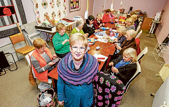 Stitch in time: Lynda Sibbald caters for a steady stream of dedicated knitters and patch workers at her Mornington craft business. Picture: Yanni