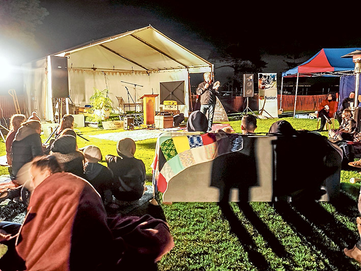 Cold comfort: Urban Seed CEO David Wilson speaks at the sleep-in-your-car event organised by Fusion Mornington Peninsula at Mornington Park.