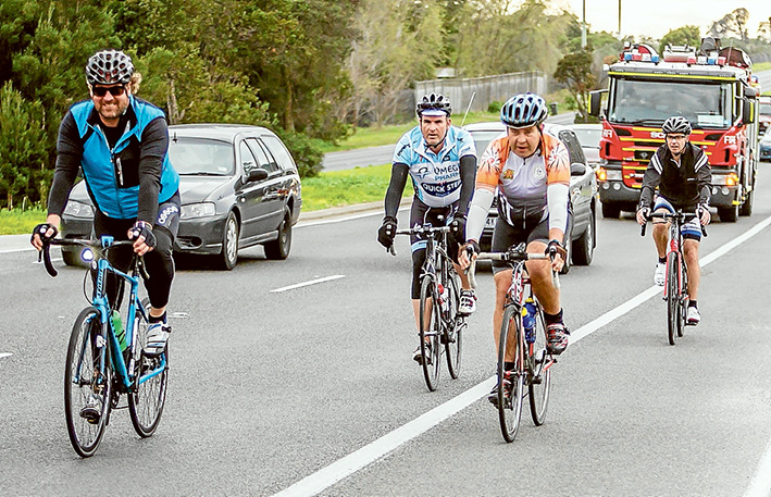 Rest stop: Operations Officer Terry Heafield rides into Mornington on his 2500km ride against depression. Picture: Yanni