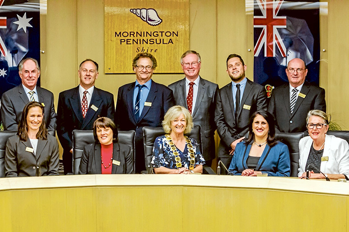 The new team: Mornington Peninsula Shire councillors elected for the next four years are, from left, Frank Martin, Julie Edge, Simon Brooks, Kate Roper, David Gill, Bev Colomb, Hugh Fraser, Sam Hearn, Antonella Celi, Bryan Payne and Rosie Clark. Picture: Yanni