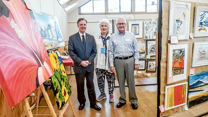 Hall of art: David Morris with Jan Oliver and Tom Jeavons at the art and craft show.