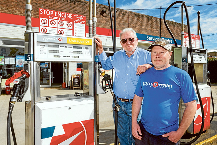 End of an era: David Bristow, and son, also David, left, have sold the Balnarring garage, above, which dates back to when Holdens and Fords ruled Australia’s roads. Picture: Gary Sissons