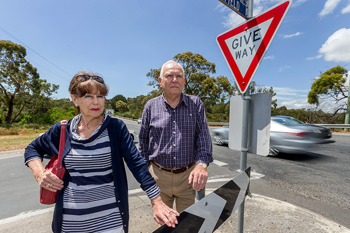 Mike Goethel and his wife Margaret fearf that another person will die before two Mt Martha intersections are improved. Picture: Gary Sissons