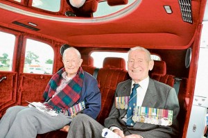 A limousine carried Rye RSL veterans Bill Norman, 93, and Geoff Diamond.