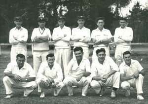 Tyabb Cricket Club, Season 1959-60: Back row l-r Keith Rosewarne, Don Prout, Cecil Moss, Ron Grant, Ernie Rigby, Les Thornell. Front row l-r Kevin Hodgins, David Barclay, Maurice Clarke, Ken Davidson, Geoff Stockton